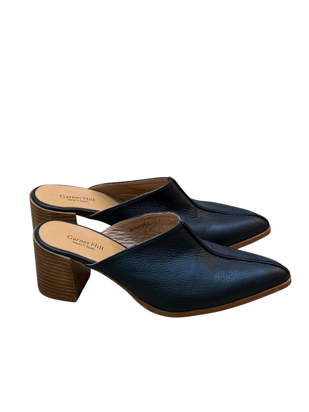 Garnet Hill Black Leather Slip-On Heeled Mules